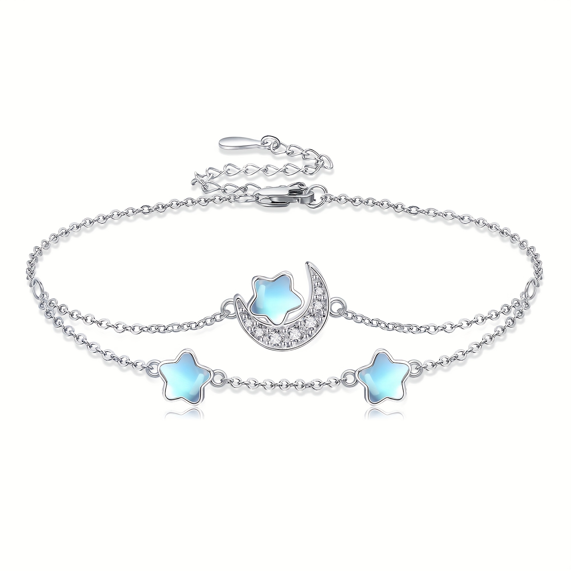 S925 Silver Moon Star Bracelet with Moonstone for Women