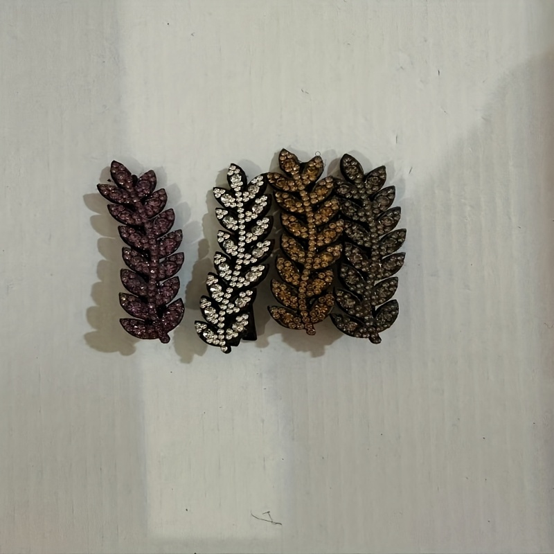 4pcs Sparkling Diamond Wheat Ear Hair Clips Women's Headwear Bangs Clip, Broken Hair Clip Bangs, Side Clip Temperament Hair Additions, Rhinestone Wheat Ear Hair Clip Women's Side Clip
