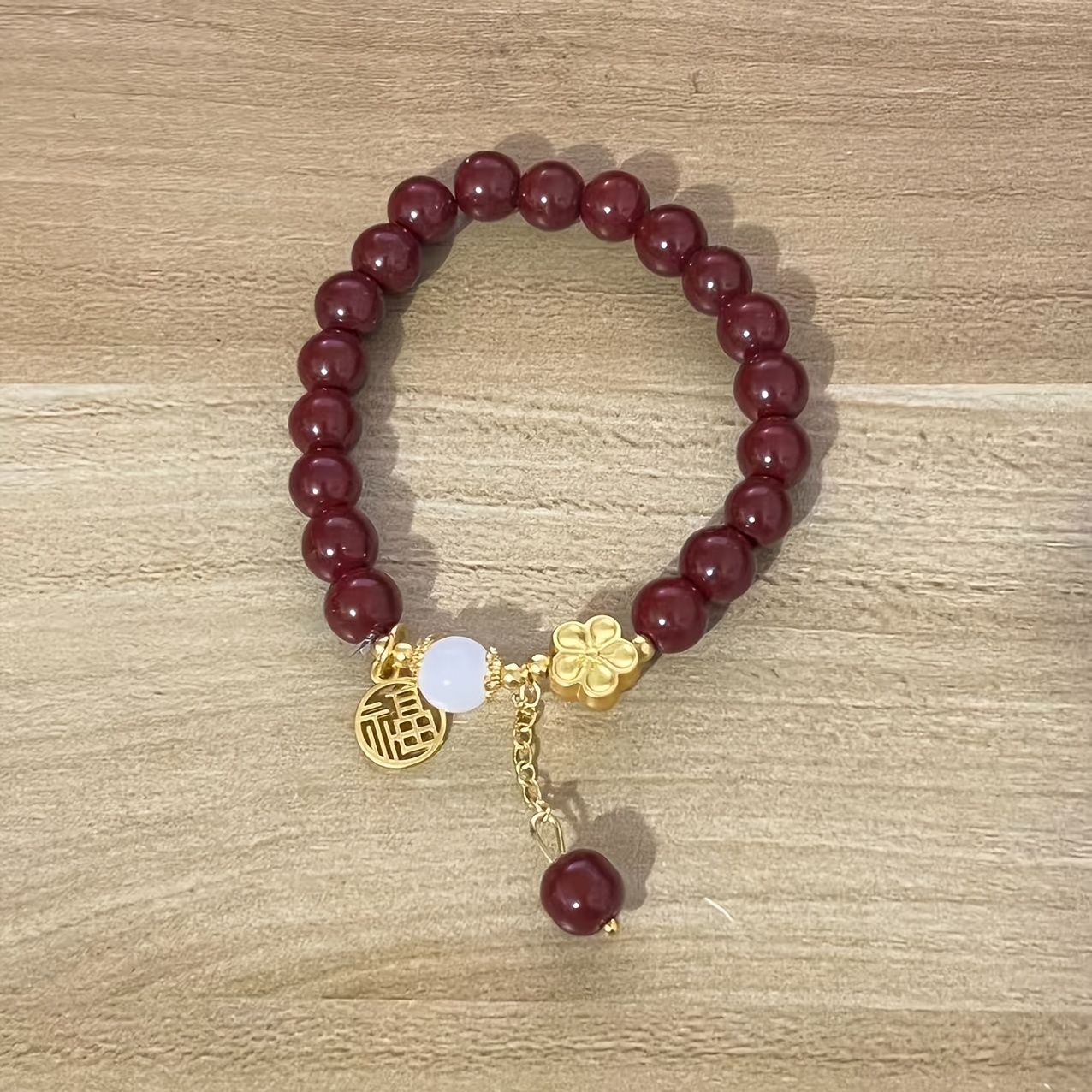 Image of Chinese Red Bracelet With Fu Charm - Vintage Good Luck Beaded Jewelry For Women, Perfect Gift For Valentines Day/mothers Day, Daily Wear Spiritual Accessory