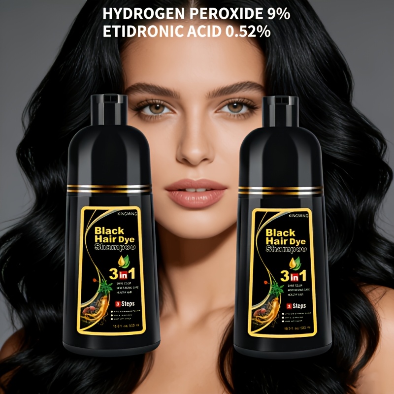 2pcs 500ml Hair Dyeing Shampoo, Beard Dyeing, Cleaning, Hair Care, Hair Dyeing, 3-in-1, Ginger, Polygonum Multiflorum And Other Herbal Ingredients, , For , Men And Women Can Use