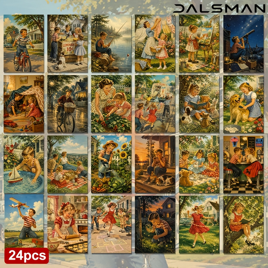 TEMU 24-pack Vintage Nostalgic Postcards Set Retro Art Prints For Home Decor Wall Collage And Meaningful Gifts For For Birthday And Holiday Greeting