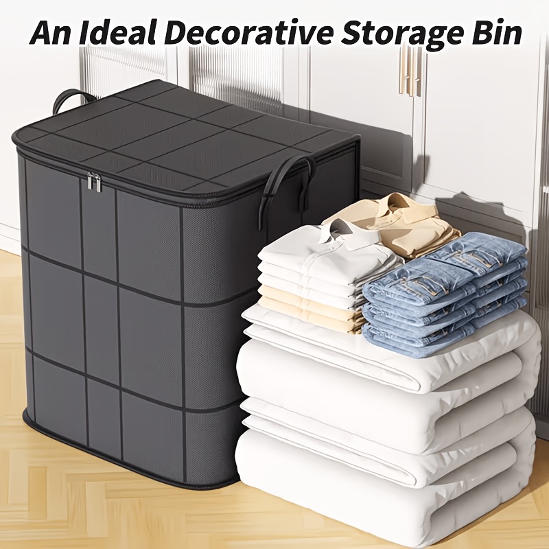 TEMU Large Collapsible Fabric Storage Boxes Suitable For Clothes & Quilts - Thickened Foldable Wardrobe Organizers With Square Bins, Space-saving