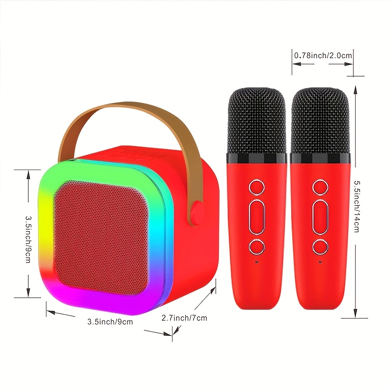 Red Portable Mini Karaoke Home Speaker Set Outdoor K Song Artifact Home   Player Speaker with Soft Colorful   LED Light 2 High-Quality Microphones High-Value Birthday Holiday Gift