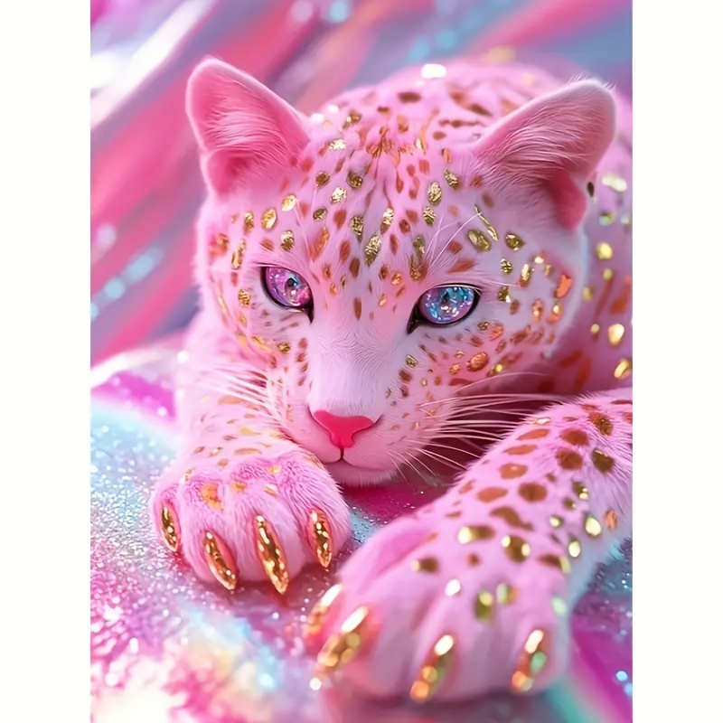 

5d Diamond Painting Kit, Pink Leopard Round Set, Canvas Mosaic Craft For Beginners, With 30x40cm, For Home Wall Decor, Ideal As Christmas And New Year Gift