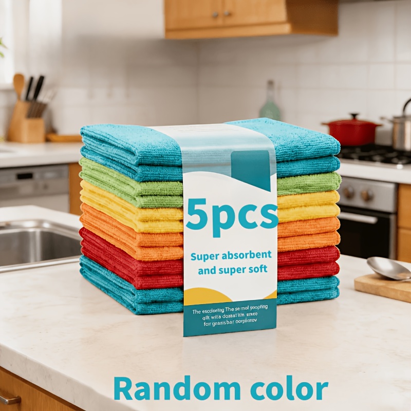 Image of [5pcs Cloth] 5pcs Set Of For Clean Cloths In Random Colors, Multi-functional Water-absorbing | Suitable For Cleaning In Home, Kitchen, Living Room, Bedroom, Bathroom And Furniture