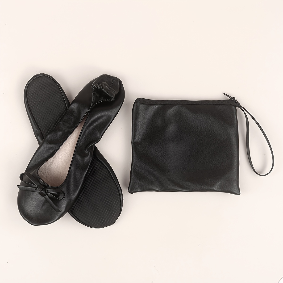 

Black Pu Flats With A Bow, Silvery, For Women, Casual, Soft, Comfortable, , Foldable, Easy To Carry, Suitable For Dancing Without Your Feet.