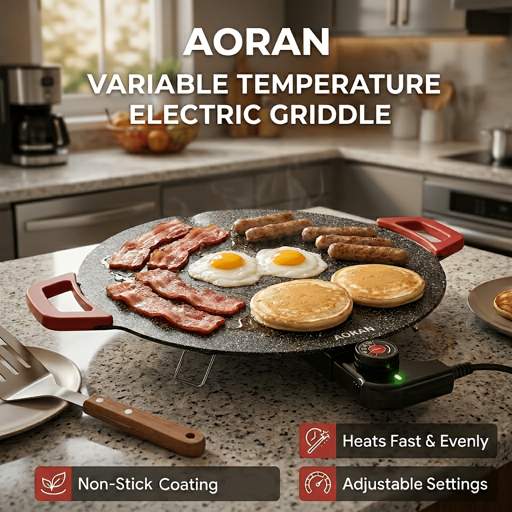 multi functional electric griddle non stick adjustable temp   in 36cm 40cm versatile for pancakes   pizza bbq fast heating easy   for breakfast dinner family   compact portable ideal holiday gift