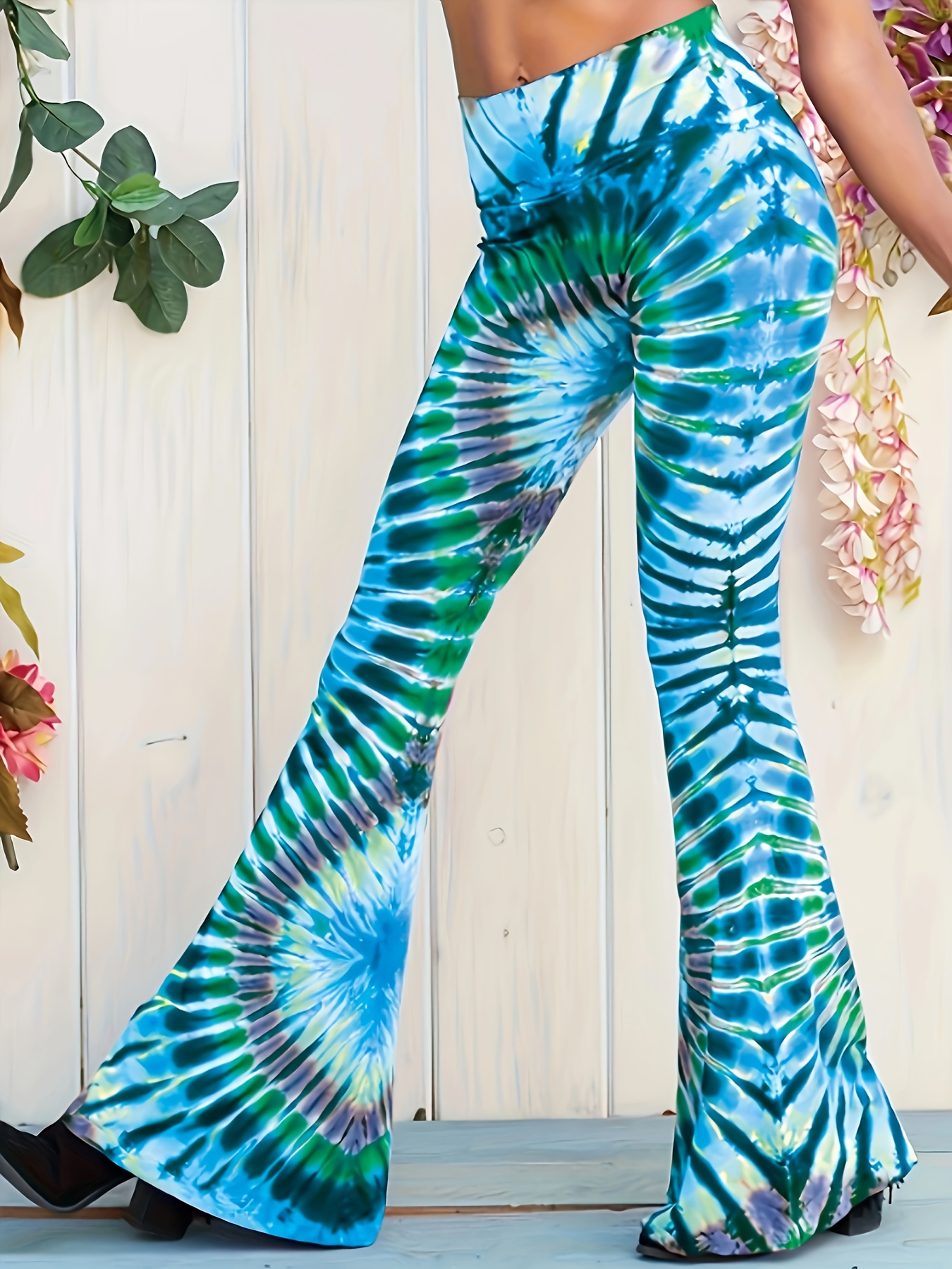 womens high stretch geometric print flared pants vibrant Temu