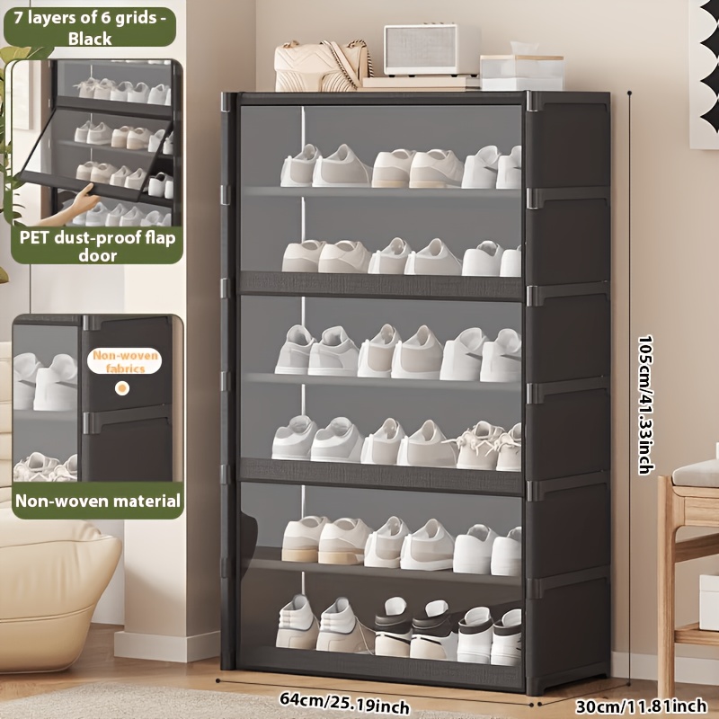 TEMU Meuble à chaussures grande capacité à 9/7 niveaux avec porte anti-poussière, organisateur d'espace facile à assembler pour entrée, chambre,