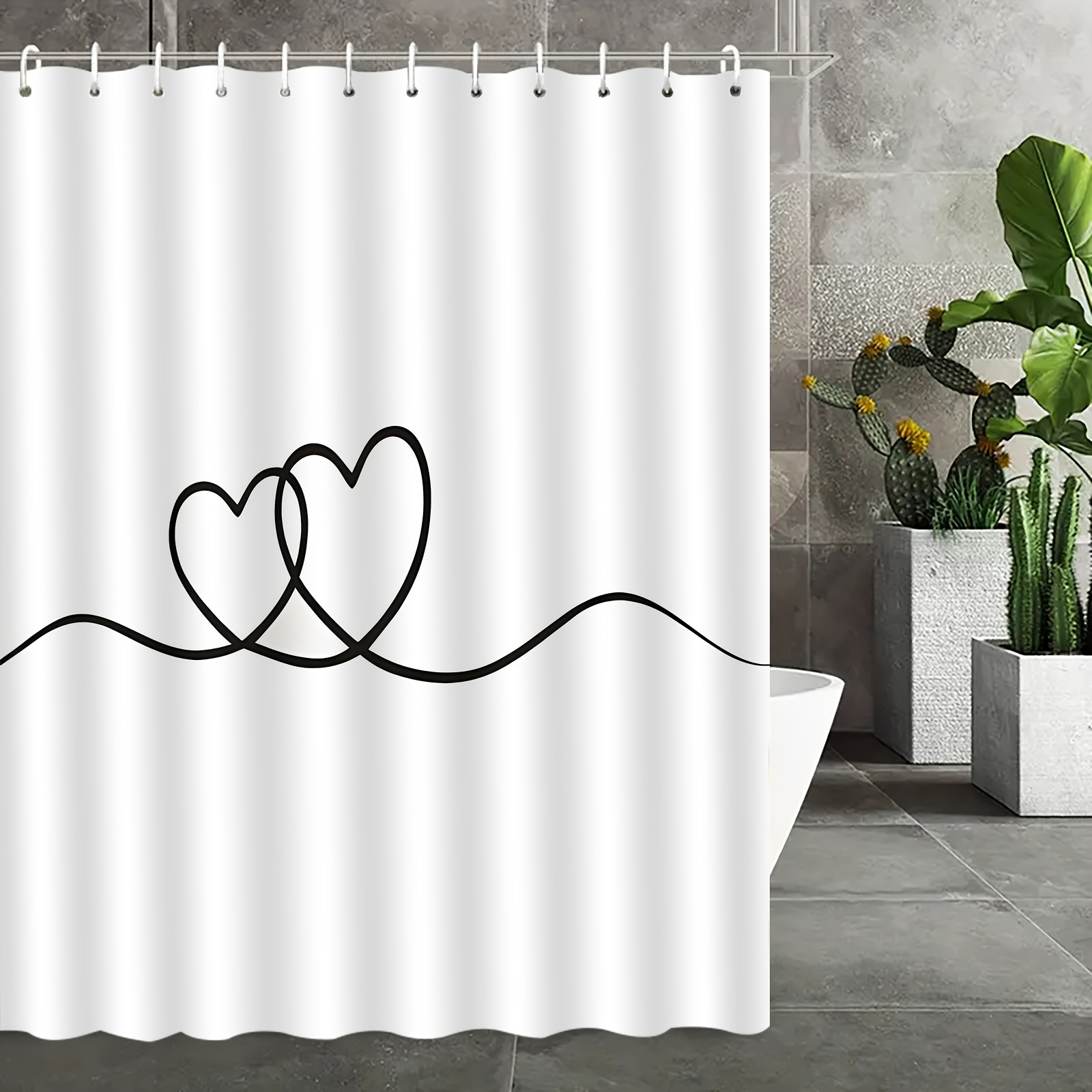 TEMU 1pc Pattern Shower Curtain, Suitable For Home Bathroom Decoration, With 12 Hooks Polyester Fabric Bathtub Window Curtain, Bathroom Partition,
