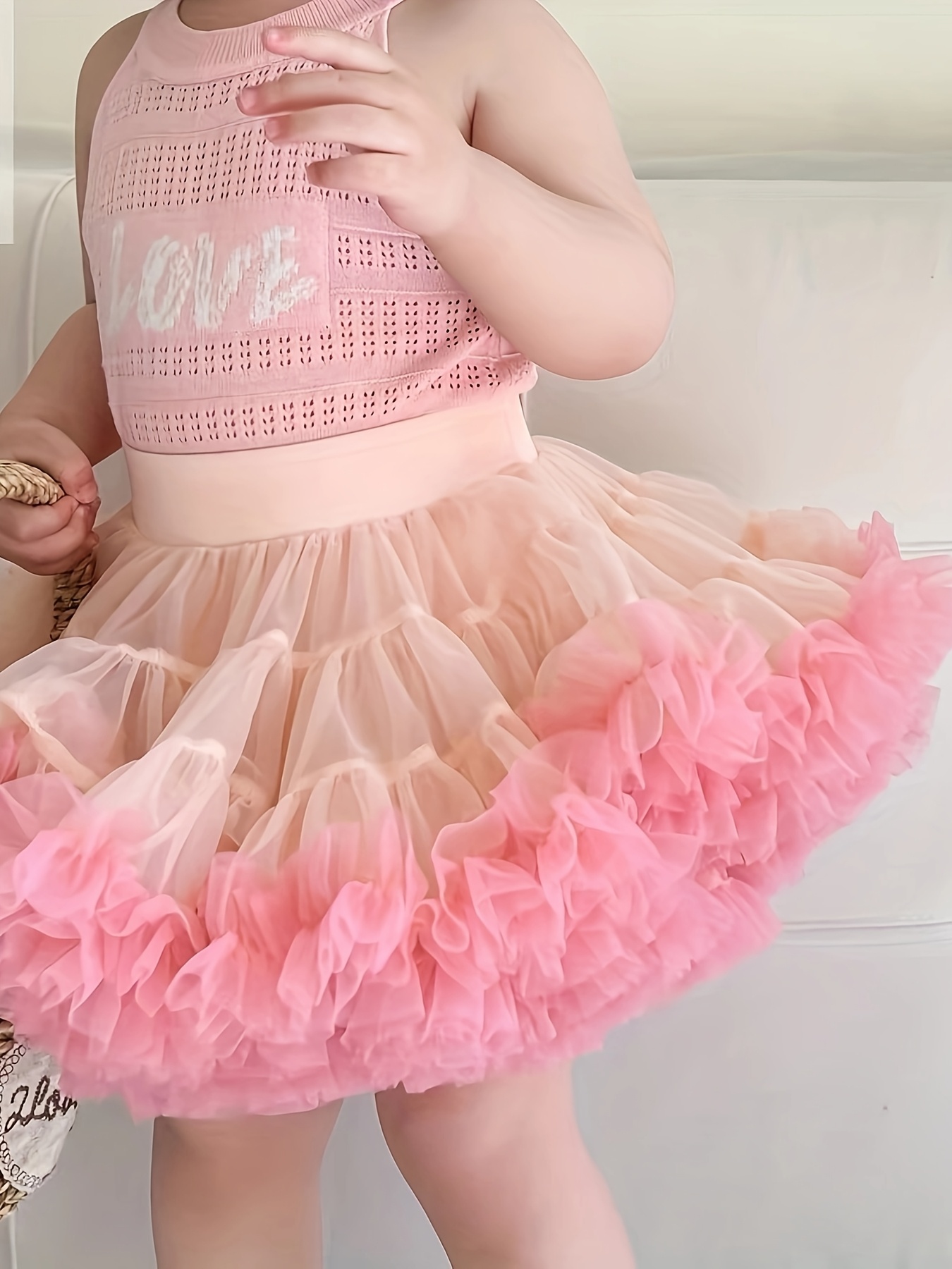 girls tutu skirt wide waist belt soft pink layered tulle Temu