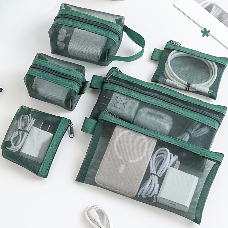 TEMU 6-piece Minimalist Transparent Mesh Coin Purse Set, Portable Mini Zipper Coin Pouch, Compact For Cards, Keys, And