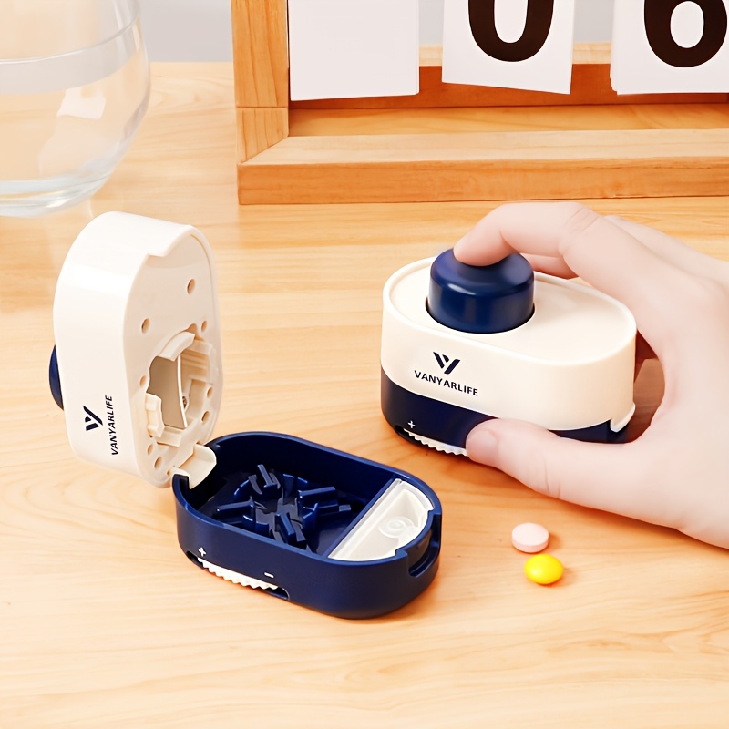 Press-type Pill Cutter And Dispenser - With Sealing Ring For Moisture-proof Storage, Precise Tablet Halving, Home And Travel Portable