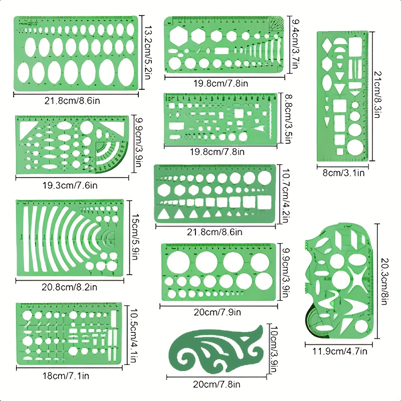 11pcs Geometric Templates Ruler Set for Drawing