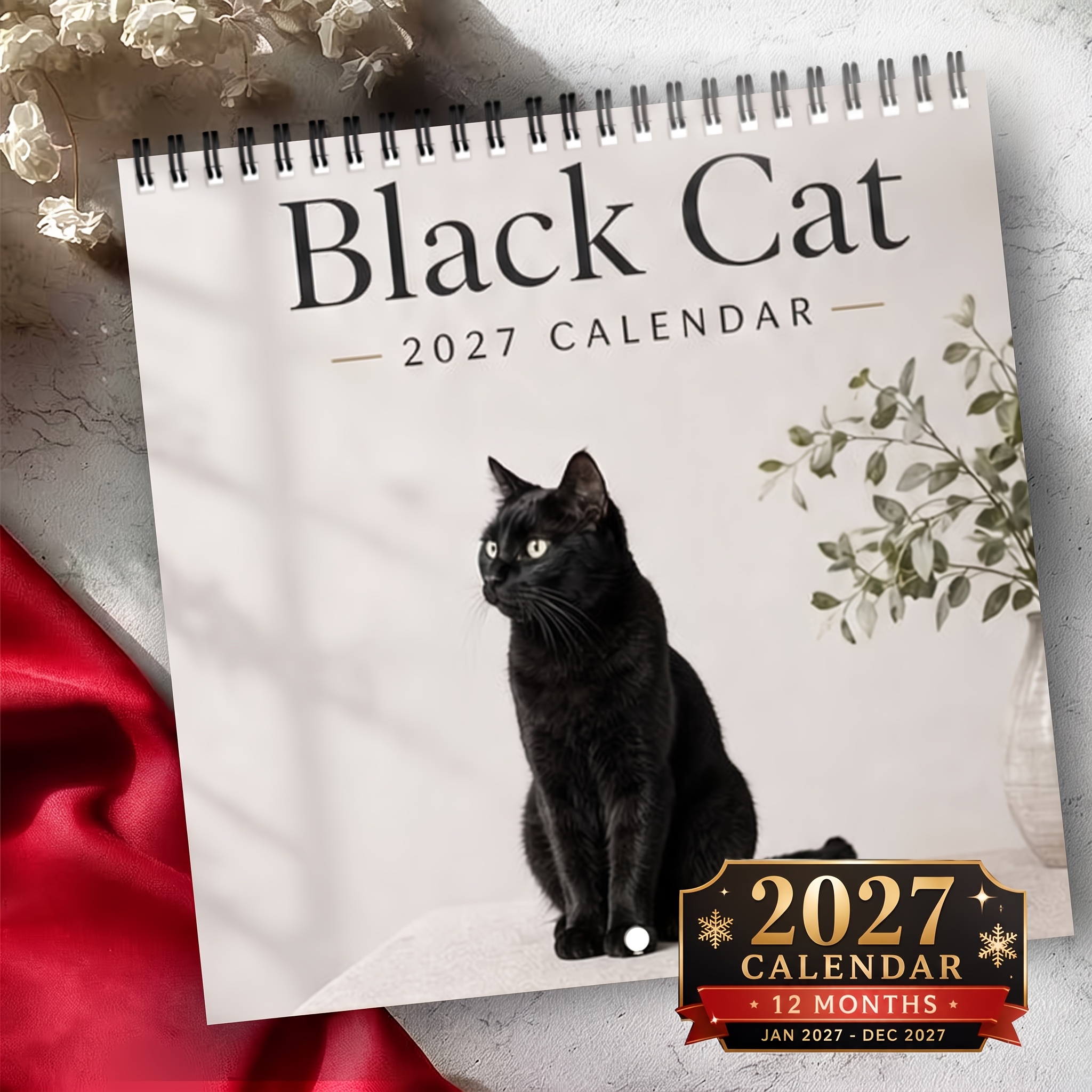 TEMU 2027 Wall Calendar, 1pc Pack 2027 Black Cat Wall Calendar, 12 Months From 2027 To December 2027, Spiral-bound Hanging Monthly Planner With Large