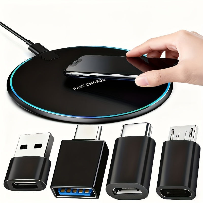 TEMU Ultra Thin 15w Fast Wireless Charging Pad With Led Light, Ultra Lightweight Round Desktop Travel Charger Station For Home Office, Perfect Gift