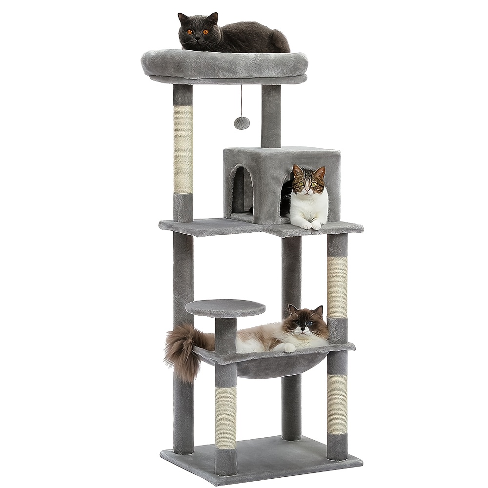 Cat Climbing Frame 143 Cm High, Scratching Post, Multi-Level Cat Tree with Cave Sleeping Nest Plush Toy, Multi-Level Cat House with 4 Scratching Posts, 2 Platforms, Hammock, Stable And Durable, for Apartment Cats And Kittens