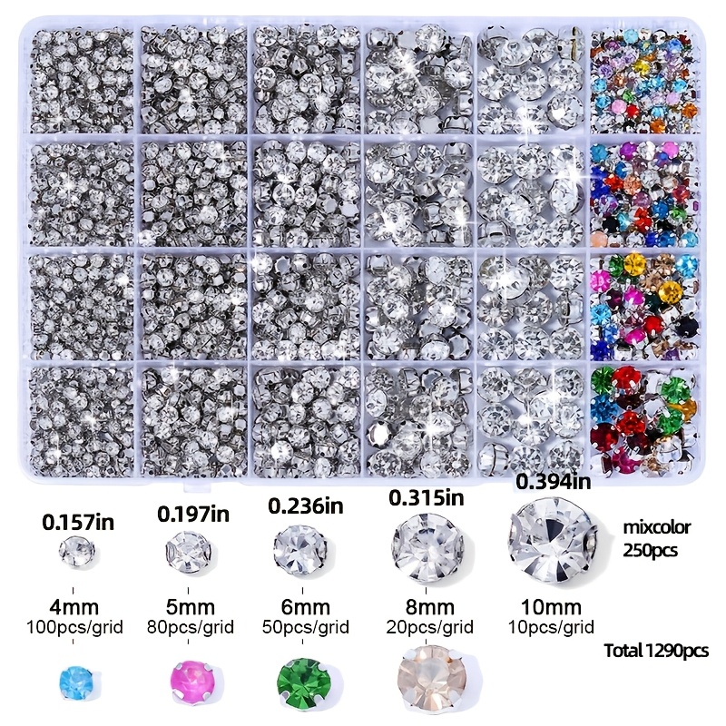Image of 1290pcs/ Box 4/ 5/ 6/ 8/ 10mm Mixed Size&color Sew On Claw Rhinestones Set For Garment Bags Shoes Christmas Halloween Diy Crafts