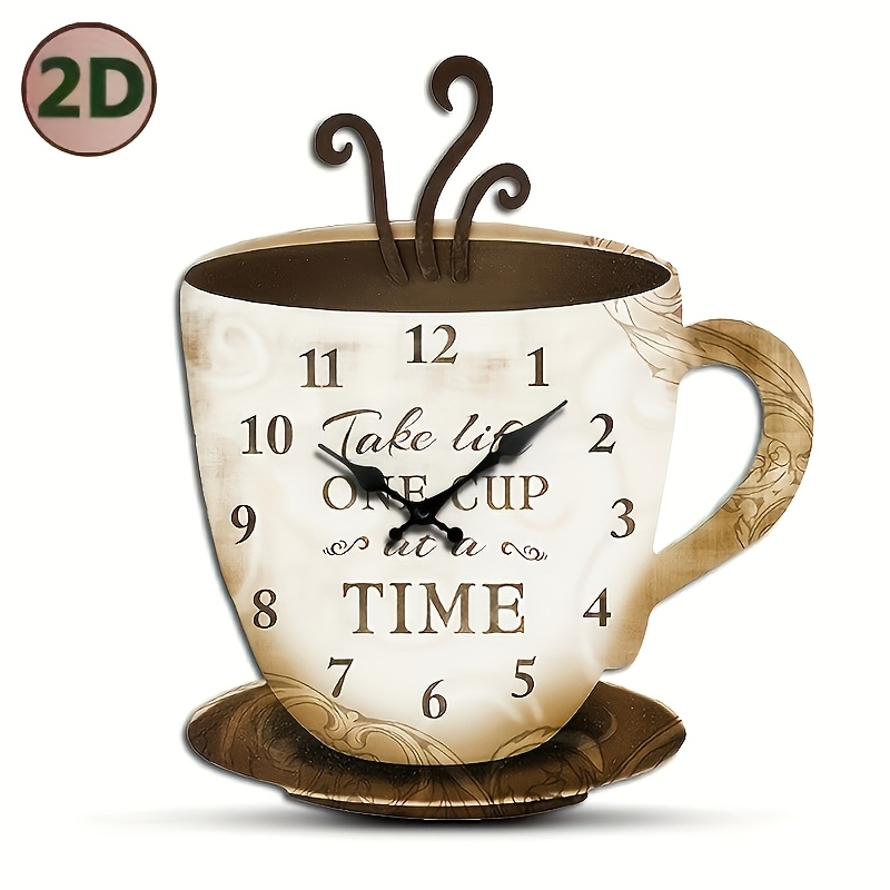 TEMU 1ps Coffee Cup Shaped Wall Clock, Irregularly Cut Modern Minimalist , Silent Quartz Unique Wooden Clock, Suitable For Home Decor Gifts, Aa