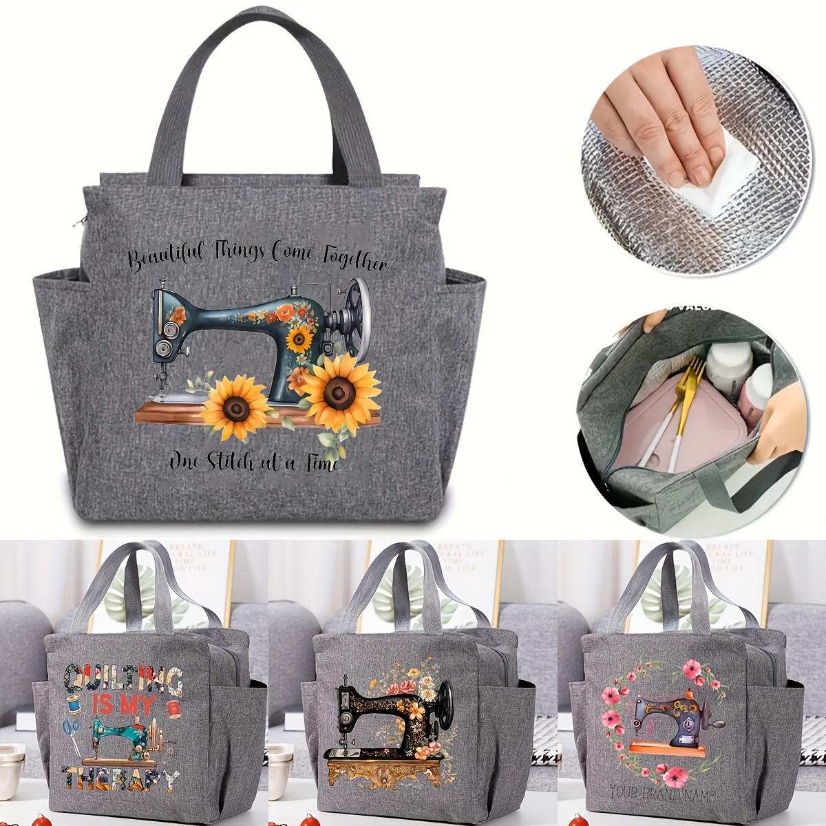 

Sac Fourre-Tout Élégant à Motif Floral pour Machine à Coudre - Grande , Isolé, Sac à Déjeuner Étanche pour Femmes - Idéal pour , l'École, le -, les et