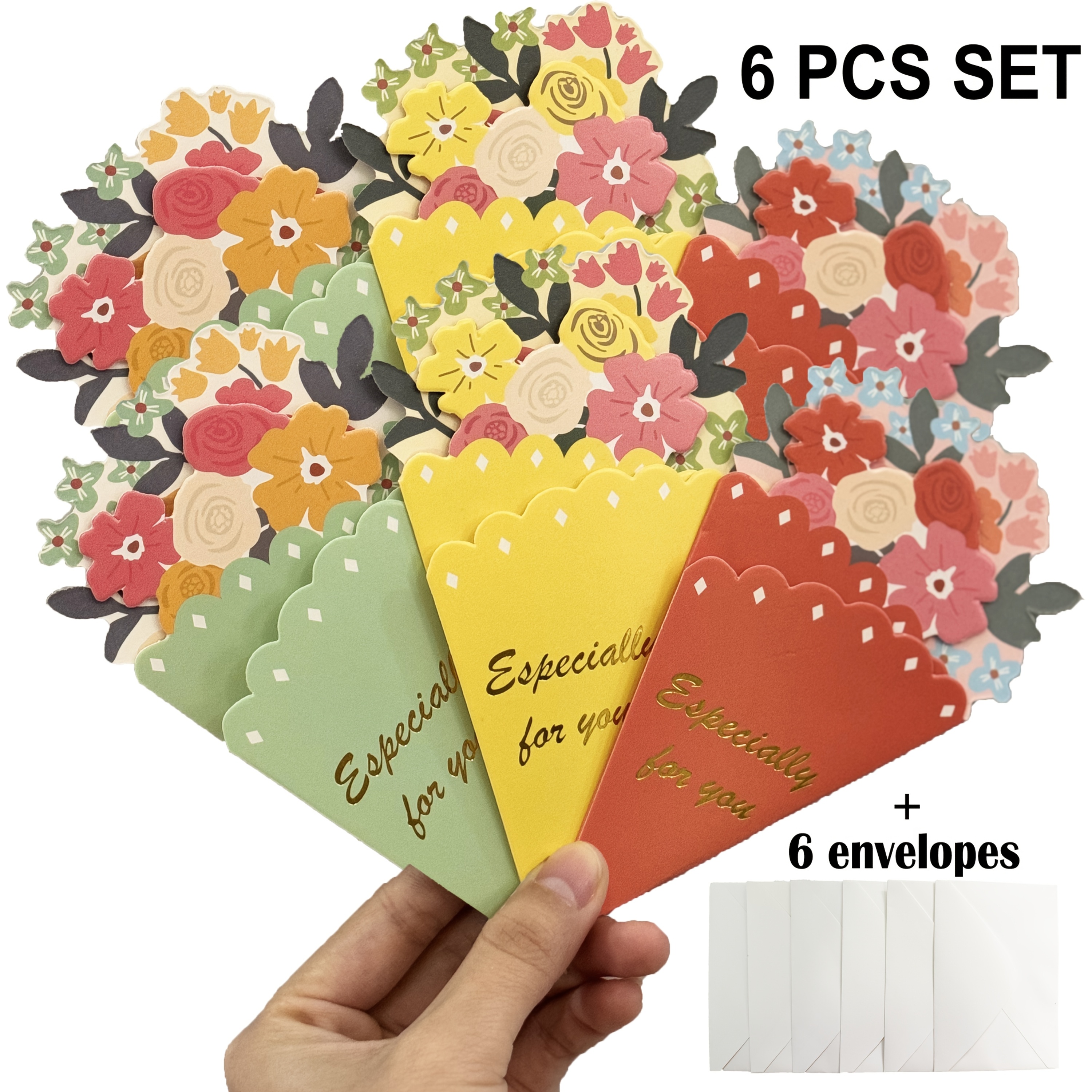 

12pcs Set Bouquet Greeting Cards, 6pcs Greeting Cards With 6 Envelopes, Flower Card, Birthday Gift Cards, Thanksgiving, Day, Christmas, New Year And Special Friends