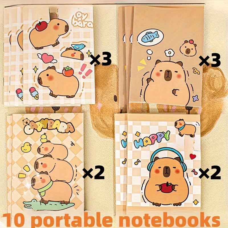 

10pcs Capybara Themed Mini Pocket Notebooks, A7 Soft Cover Portable Diary Notepads With 320 Sheets For Students, Office, To-do Lists, Writing, Memo Pads