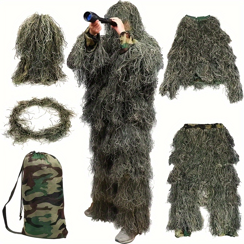 EAmber Ghillie Camouflage Leafy Hat 3D Full Face Mask Headwear Turkey Camo  Hunter Hunting Accessories Green Woodland