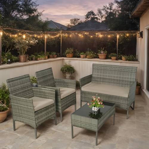all weather wicker patio furniture 4pcs set pe rattan bistro loveseat table with soft cushions outdoor conversation set for backyard balcony deck porch water resistant uv resistant