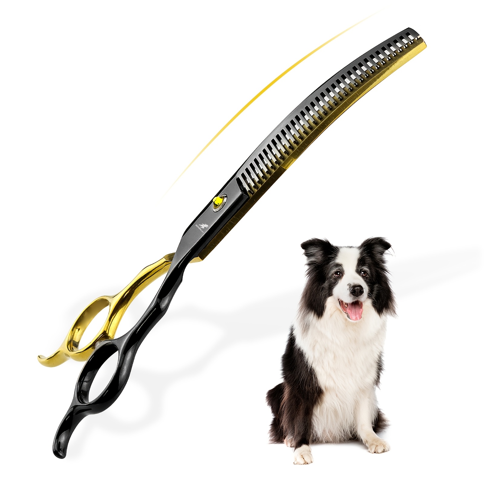 TEMU 1pc Nepurlson 7.0" Professional Pet Grooming Scissors - Ergonomic Right-handed Stainless Steel, Black & Golden, For - Perfect For Thinning, Teeth Trimming & Fish Bone Cutting