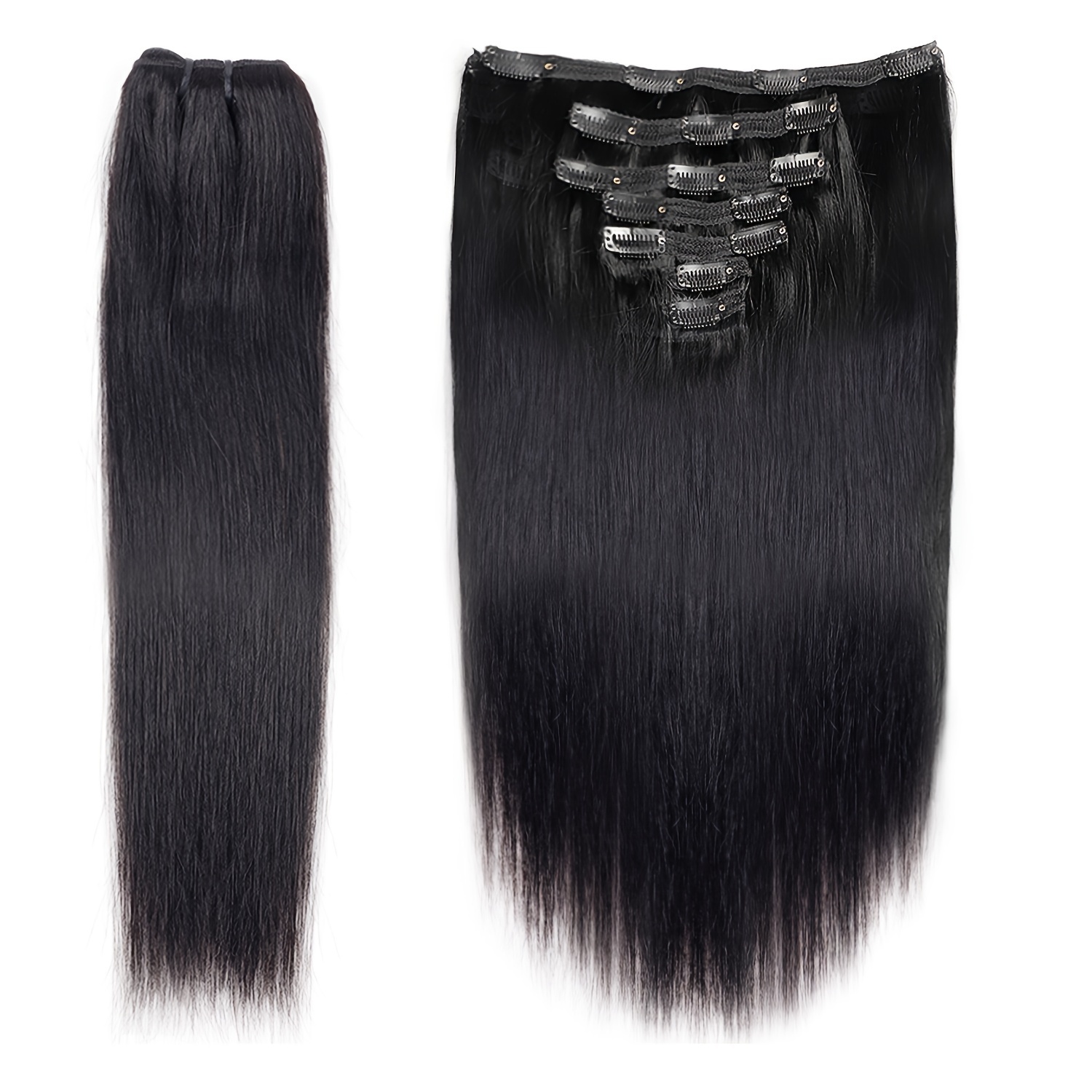 Straight Real Human Hair Clip In Hair Extensions 100% - Temu Canada