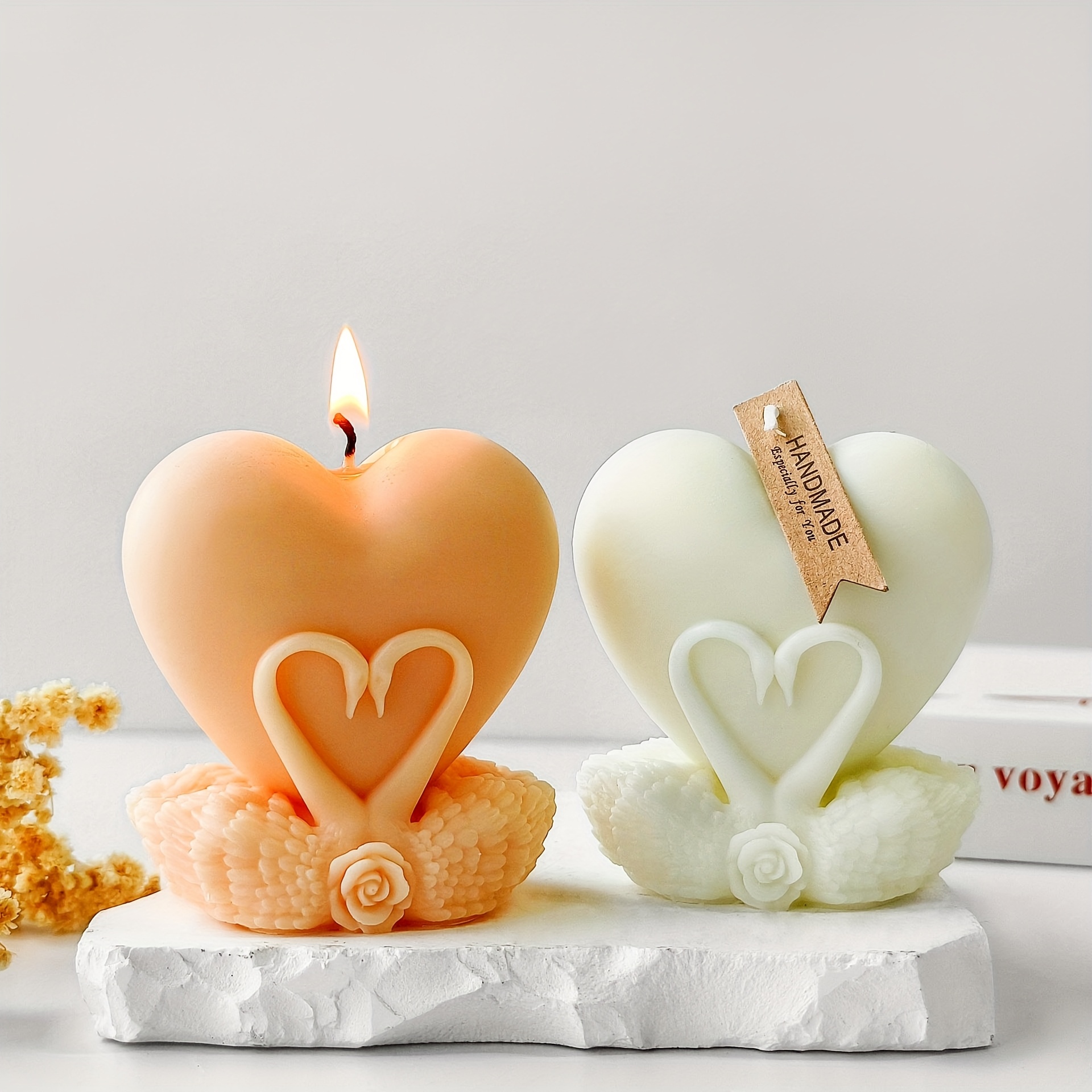 

1 Set Valentine's Day Silicone Mold For Diy Candle Holder, Heart & Swan Design, Aromatherapy Plaster Craft, Irregular Shape, Decor