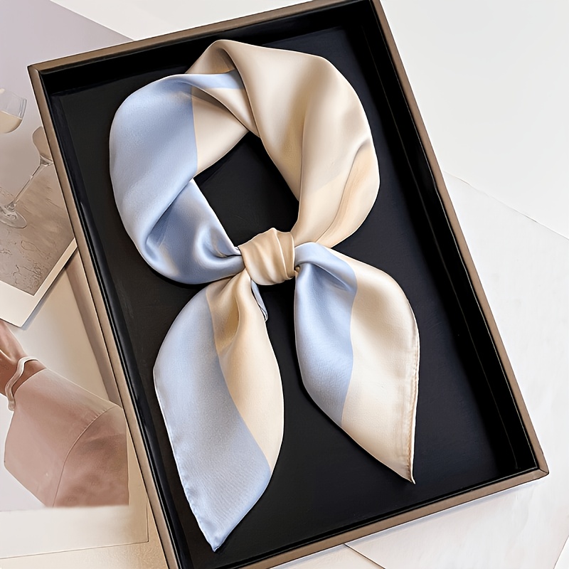 Image of Elegant Blue-gray Floral Square Scarf, Romantic And High-end, Suitable For Women