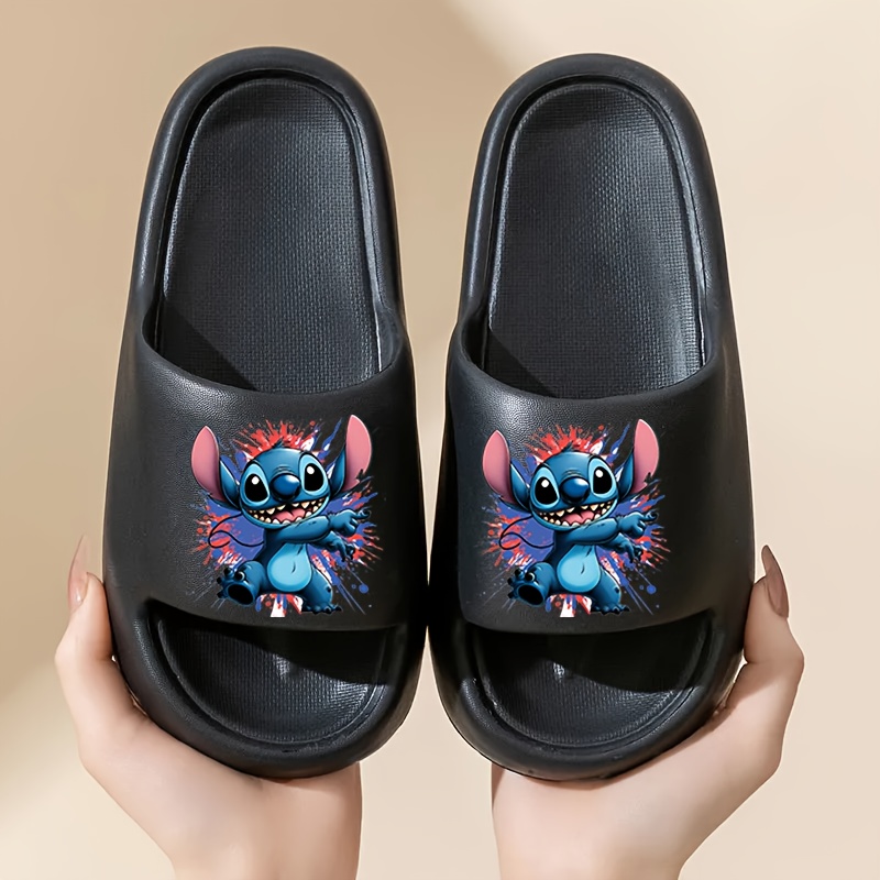 Disney Stitch Cartoon EVA Slides for Youngsters & Youngsters - Thick Sole Comfort Beach & Bathroom Slippers, Easy Slip-On Indoor/Outdoor Shoes for Family Fun, All-Season Use, Indoor Slippers, Playful Footwear, Durable Footwear