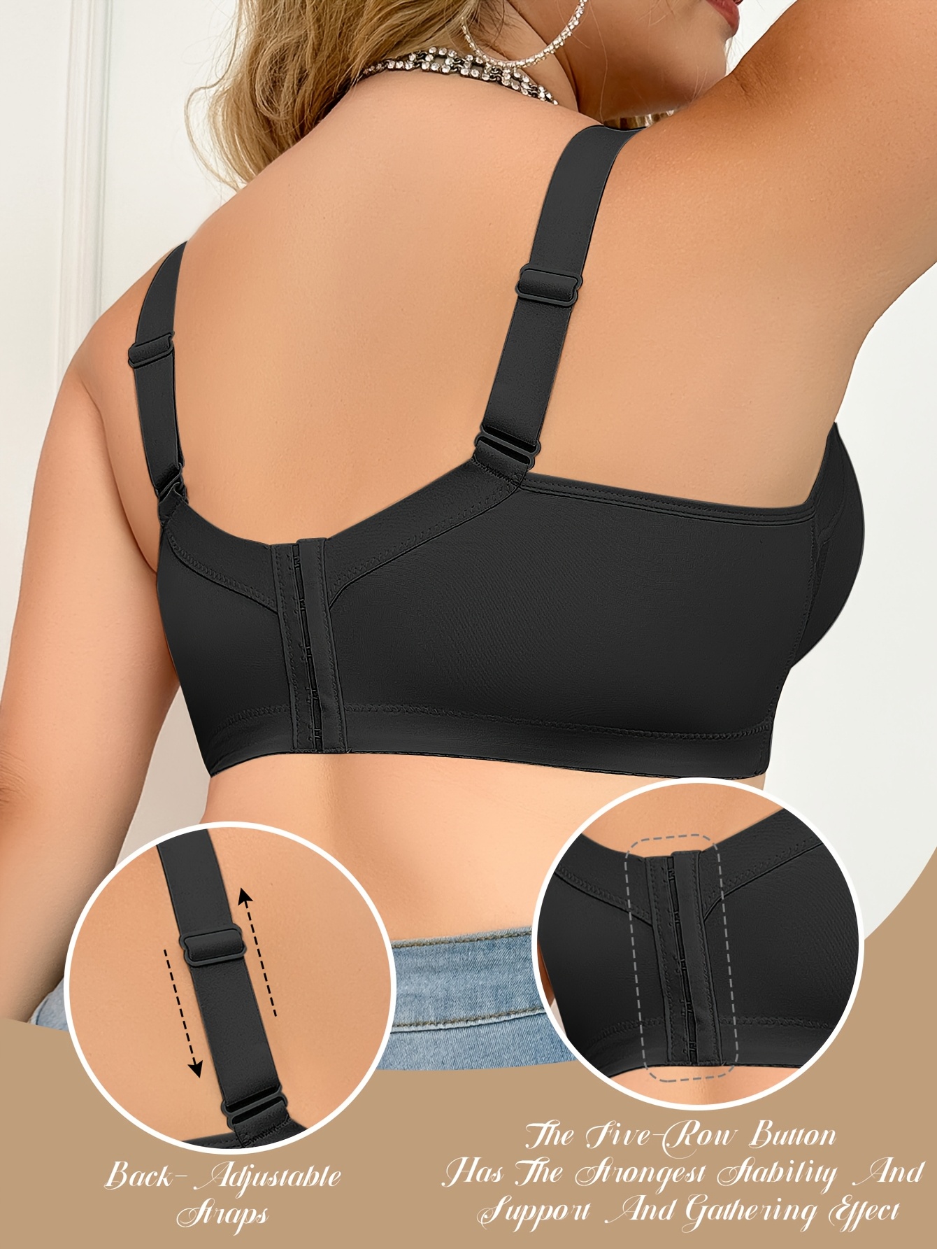 Seamless Plus Size Women's Bra - Comfortable & Supportive Underwire Bra with Anti-Slip Design, Breathable Nylon Blend Fabric, Black, Supportive Undergarment | Sleek Design | Wire Underwire