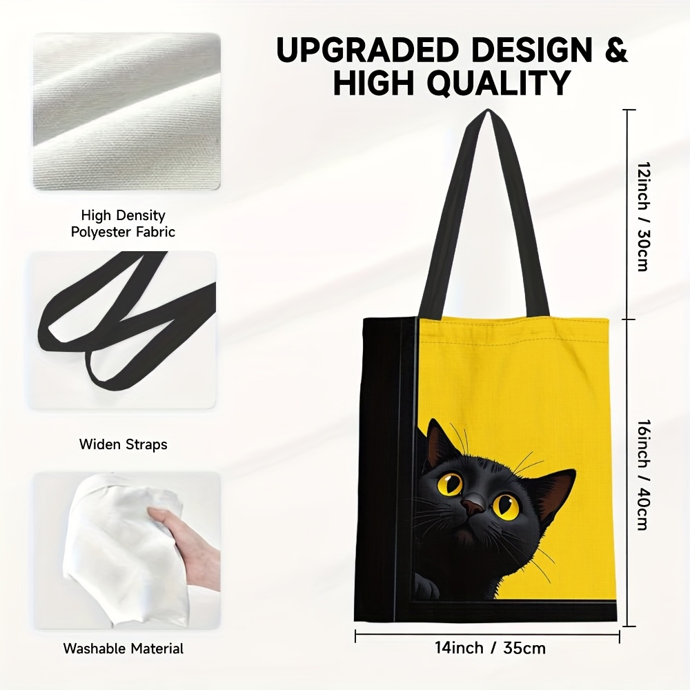 Image of 1pc, Practical Tote Bag, Reusable Grocery Bags With Cat Print, Large Capacity, Ideal For Grocery Shopping, Travel, And Work, Foldable And Easy To Carry