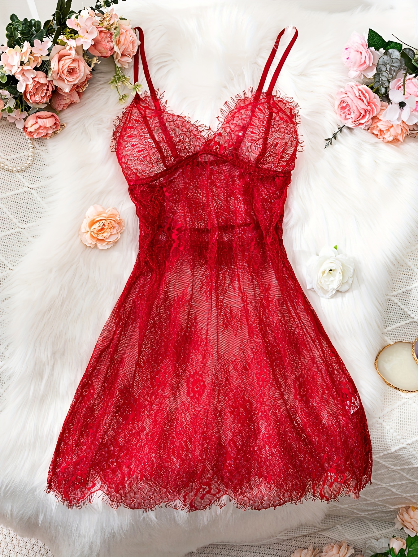 knee length dresses for ladies Shop Shiny Eyelash Lace Trim Satin Slip Dress Pink / M / LACE+SATIN