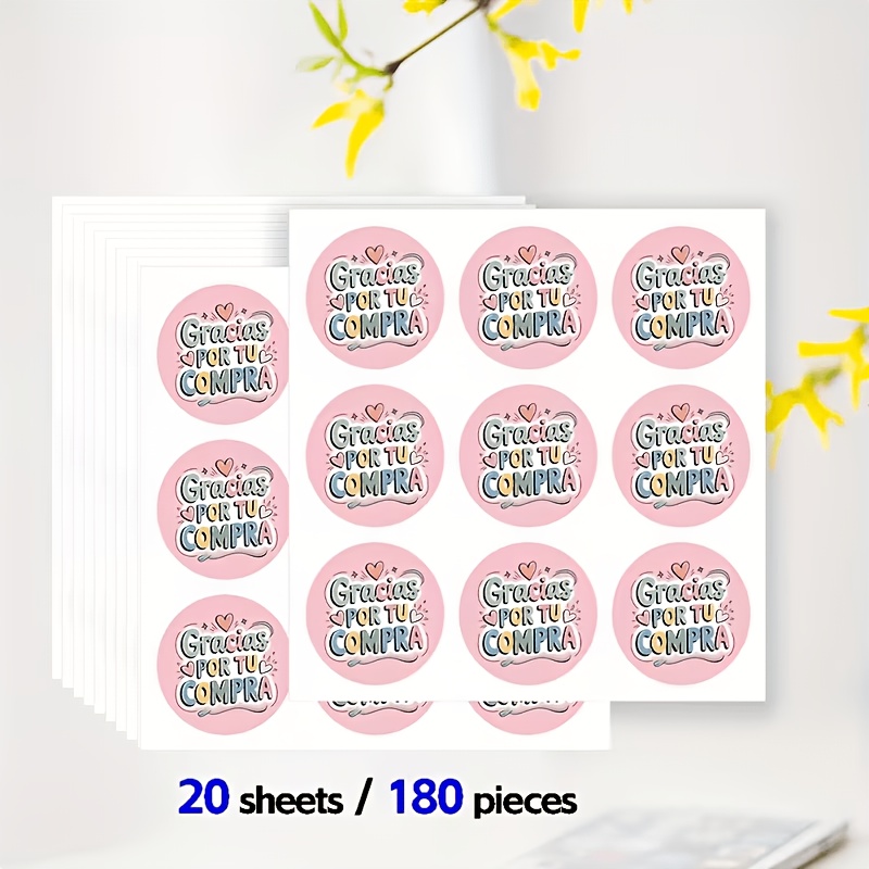 TEMU 90/180 Stickers Españolas "Gracias Compra" - Rosa, Forma de , 1.5 Pulgadas, Diseño Pintado a , Perfectas para Regalos de Negocios y Empaquetado,