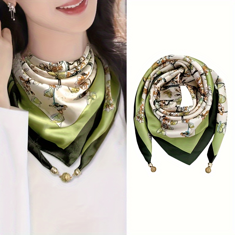 

Elegant Women' Scarf With Magnetic Clasp - Breathable, Windproof, Soft Polyester Neck Scarf & Floral Pattern, Lightweight & For Spring/autumn