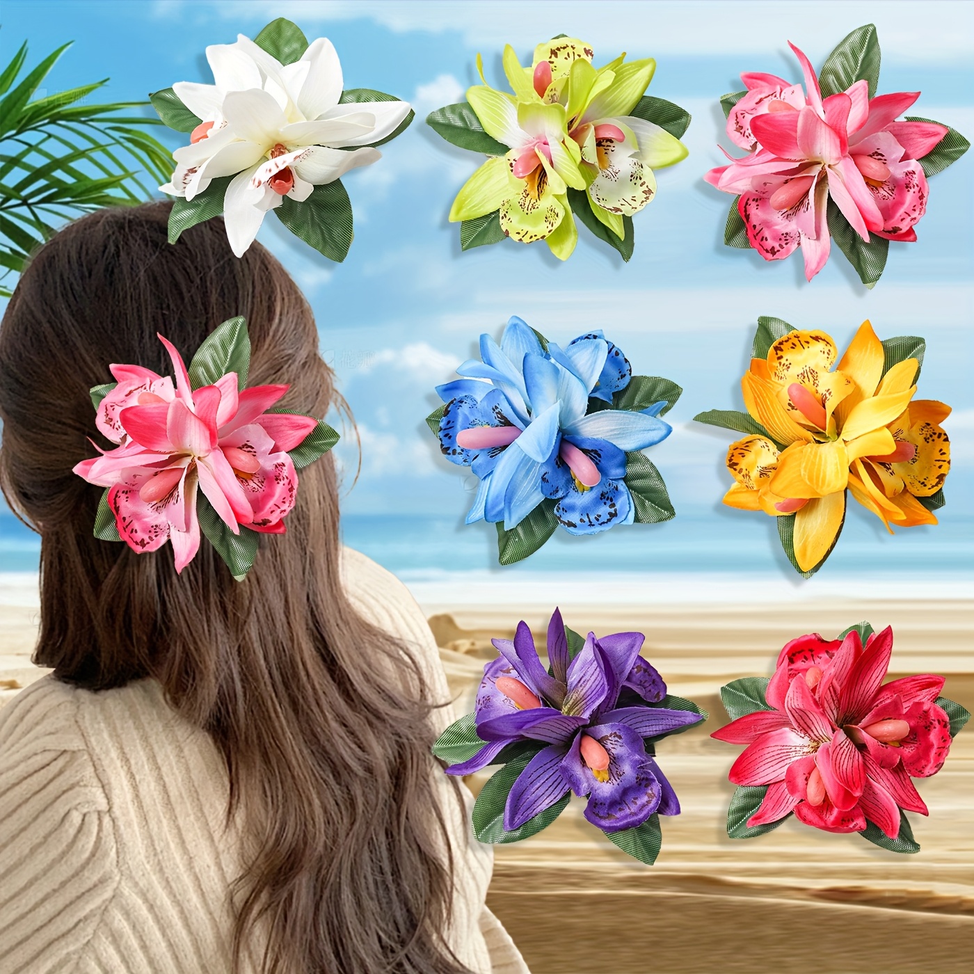 TEMU 7pcs Artificial Flower Hair Clips, Accessories And Summer, Bohemian Beach Style, Daily Use