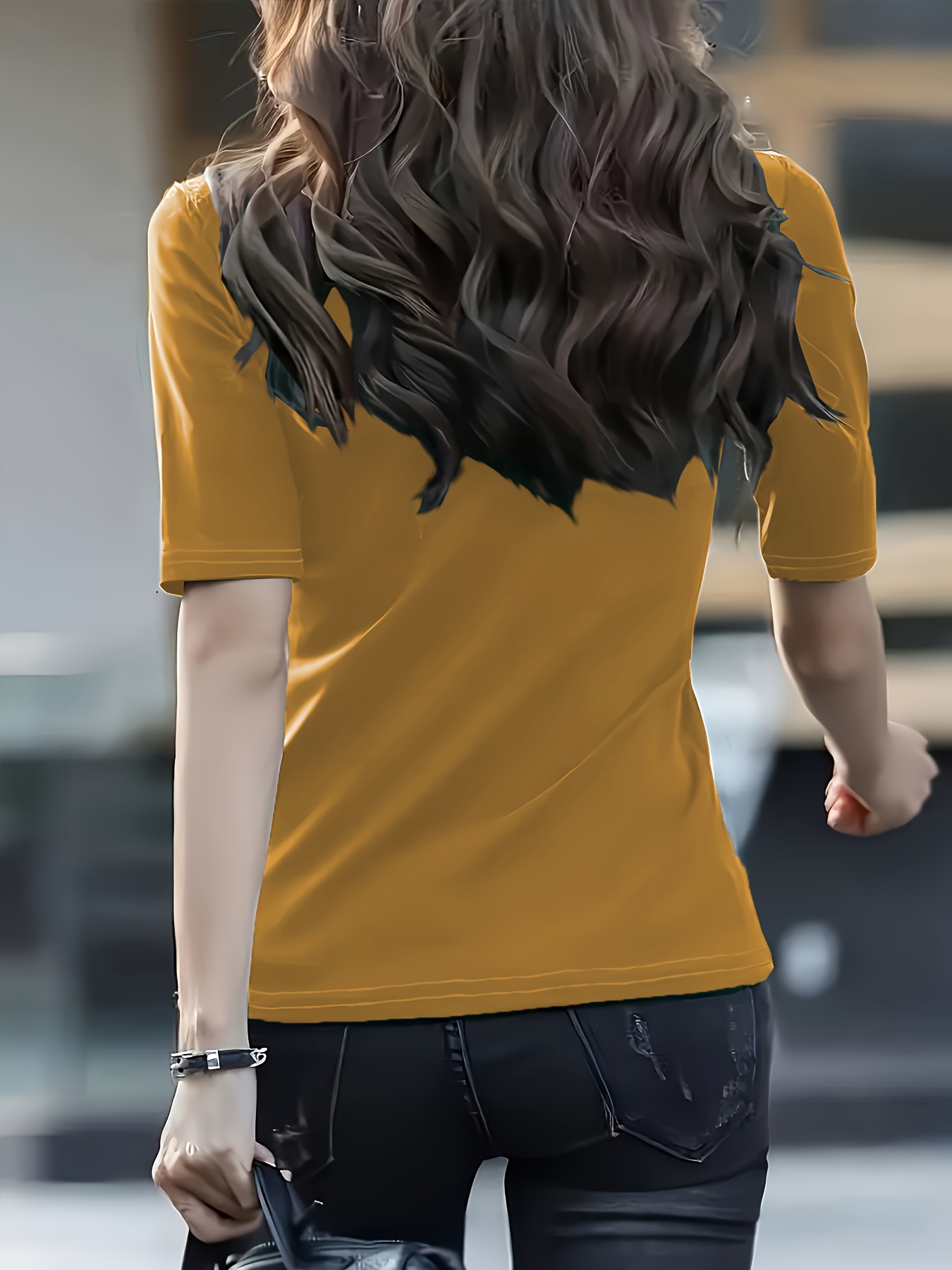 Women's Casual Stretch T-Shirt - Vibrant Green Solid Color, Stand-Up Collar, High Elasticity, Machine Washable, All-Season Comfort Fit, Cute T Shirts, Versatile Clothing, Pearl Necklace Accent