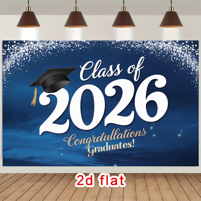 2d flach, [party banner] 2d flachbanner,  . 2026 abschlussmütze blaue glitzer elegante dekoration hintergrund für  , bauernhaus, garten, zuhause, zimmer, club, kein   benötigt,   geschenk für valentinstag, geburtstag und eid al-fitr