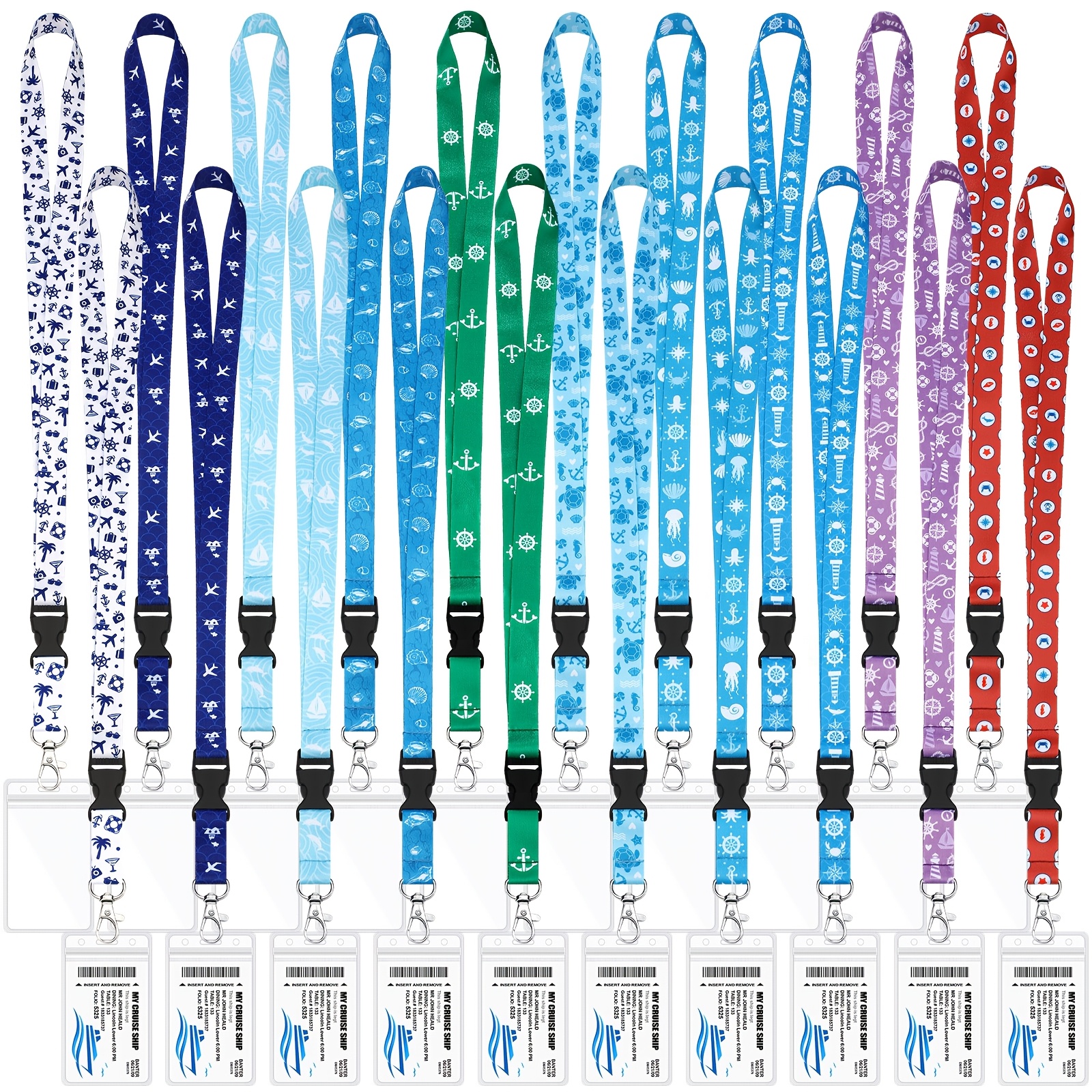 

20pcs Vibrant Carnival Cruise Lanyards With Waterproof Id Holders - Polyester, Detachable Cards, Assorted Designs For - Essential For Cruise Ship Accessories