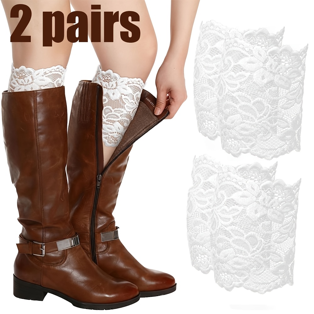 TEMU Of Women's Floral Lace Boots With Hollowed Out Boots, Elegant Lace Leg Socks Suitable For Boots, Elastic Boots And Socks Suitable For Daily And