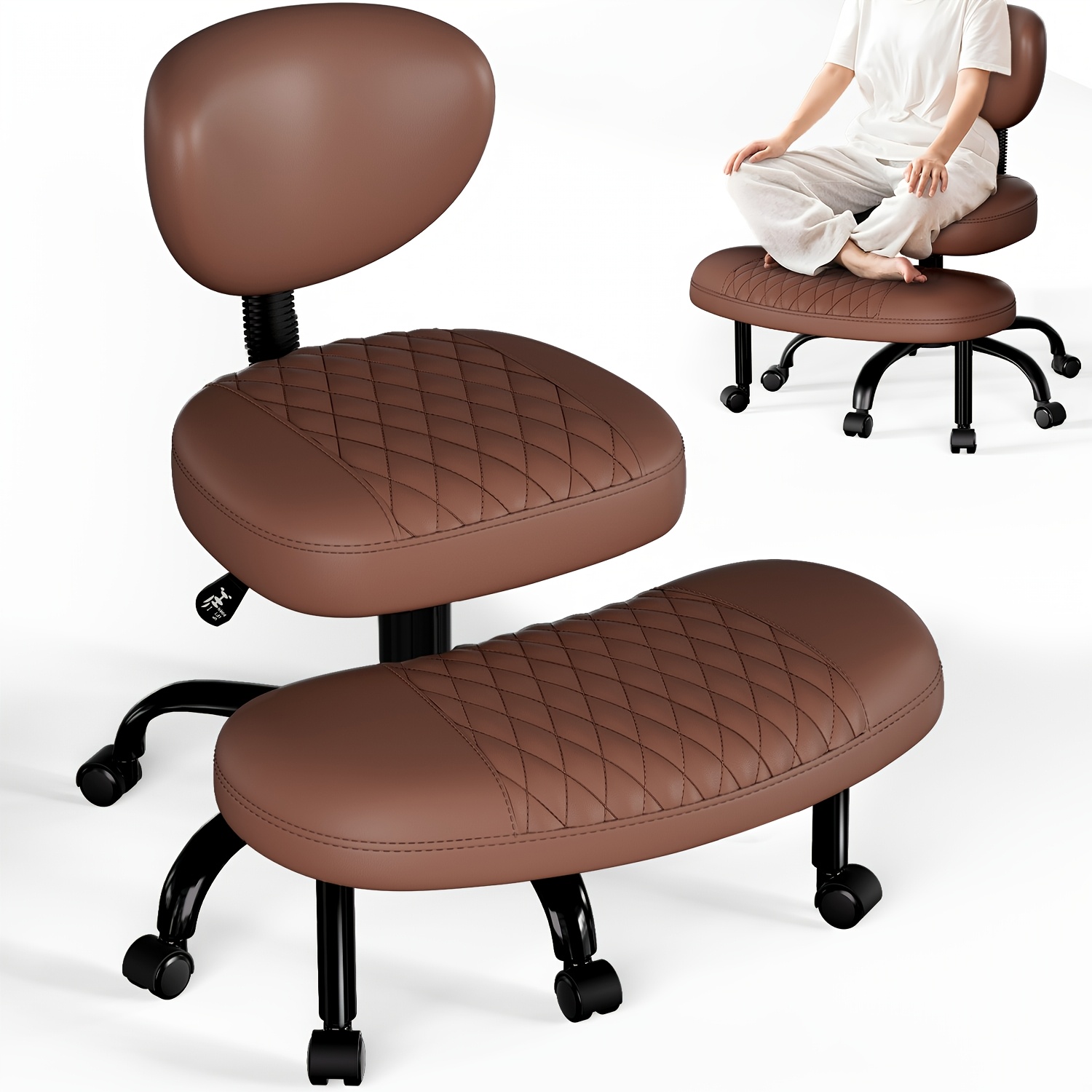 Image of Office Chair With Cross Legs, Ergonomic Kneeling Chair, Leg-crossing Chair 360 Degree Rotatable, Meditation Chair With Adjustable Height And Back Support
