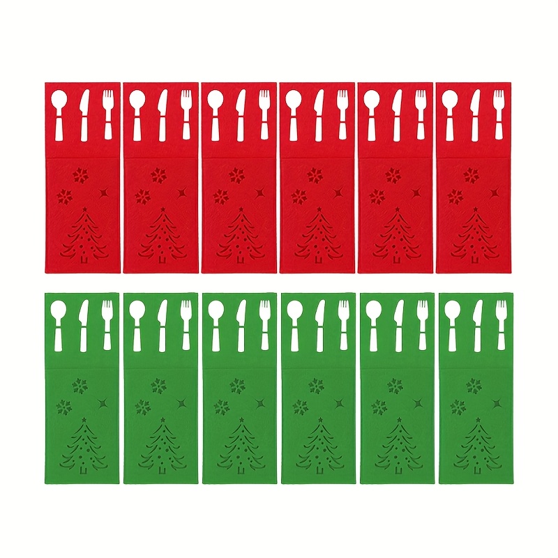TEMU 12pcs Christmas Table Felt Knife And Fork Pouches, Christmas Party Tableware Set, Multiple Colors , Best For Christmas, Thanksgiving, Christmas,