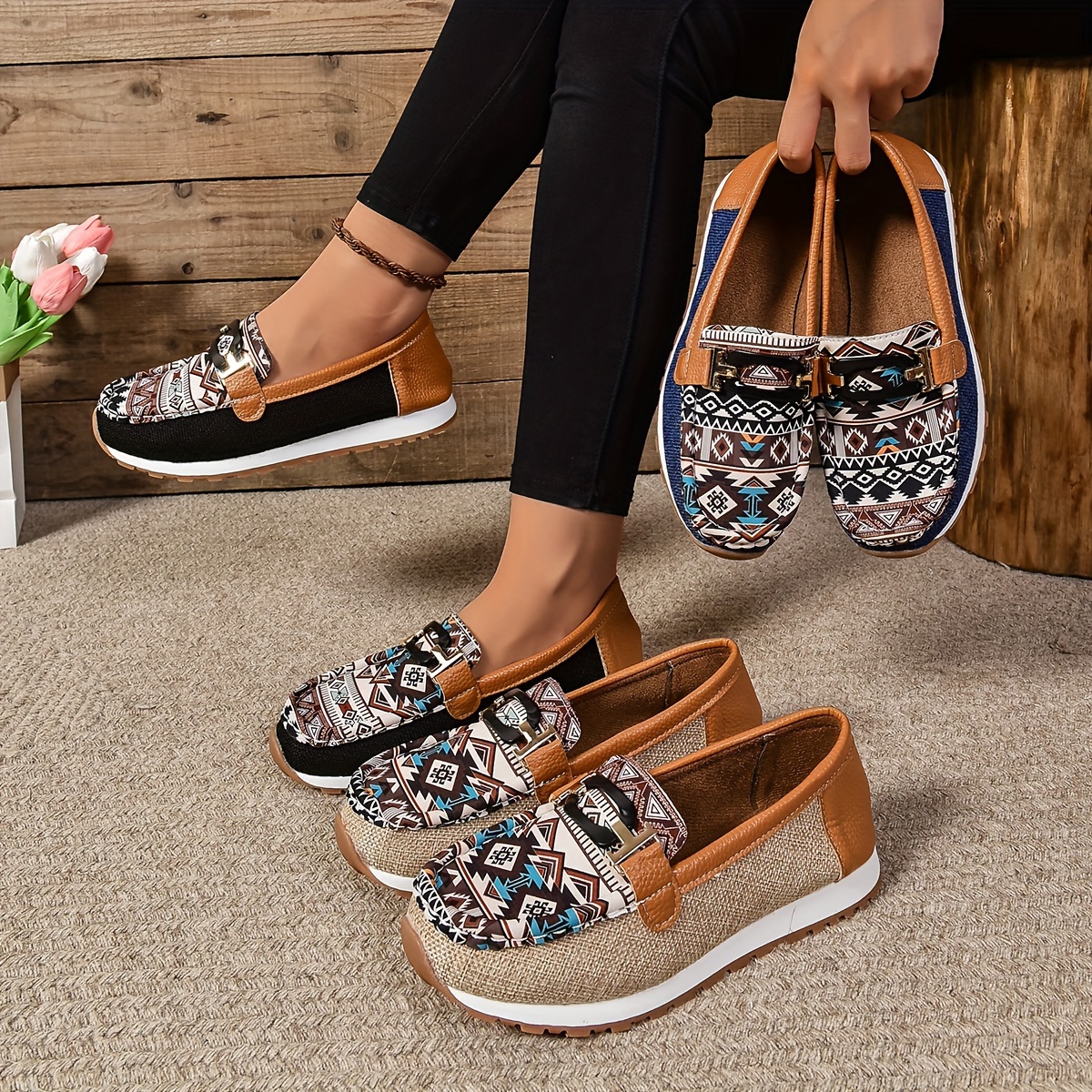 

Women's Pattern Loafes, On Walking , Low-top Footwear
