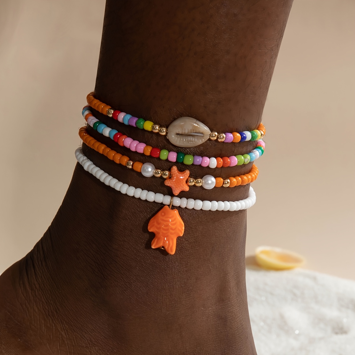 Beach Style Rice Bead and Shell Anklet Set for Women Dance Party