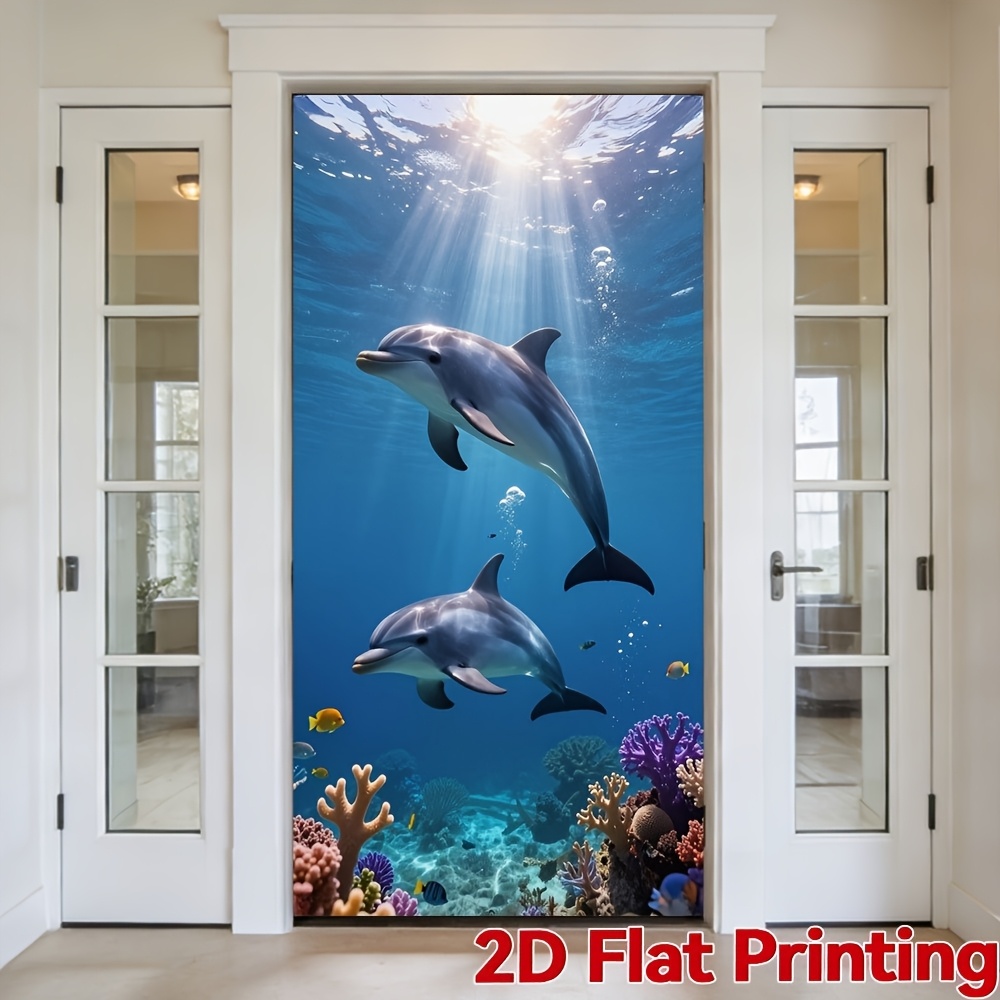 TEMU 2d Flat, 2d Flat - 2d Door Banner 2d Flat, 2d Flat - 2d Door Banner 2d Flat Banner, Door Curtain, 1pc Dolphin Underwater Door Curtain,