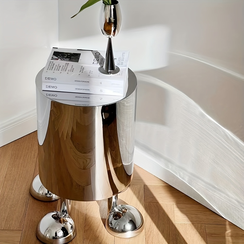 modern stainless steel corner side table with mirror space saving bedside cabinet sofa end table compact nightstand design for small spaces apartments bedrooms no   suitable for bedside sofa corner