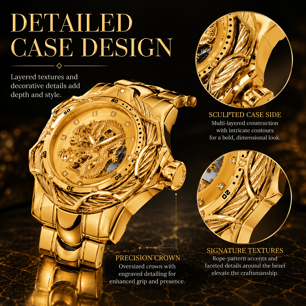 Men's Mechanical Dragon Skeleton Dial Bracelet Wristwatch